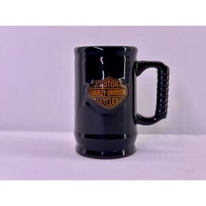 Harley Davidson Shot Mug Black and Orange Shield 3”Tall
